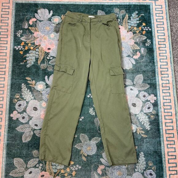 Superdown Mae Cargo Pants Womens Small Olive Green High Rise Silky Satin Tencel - Picture 14 of 16